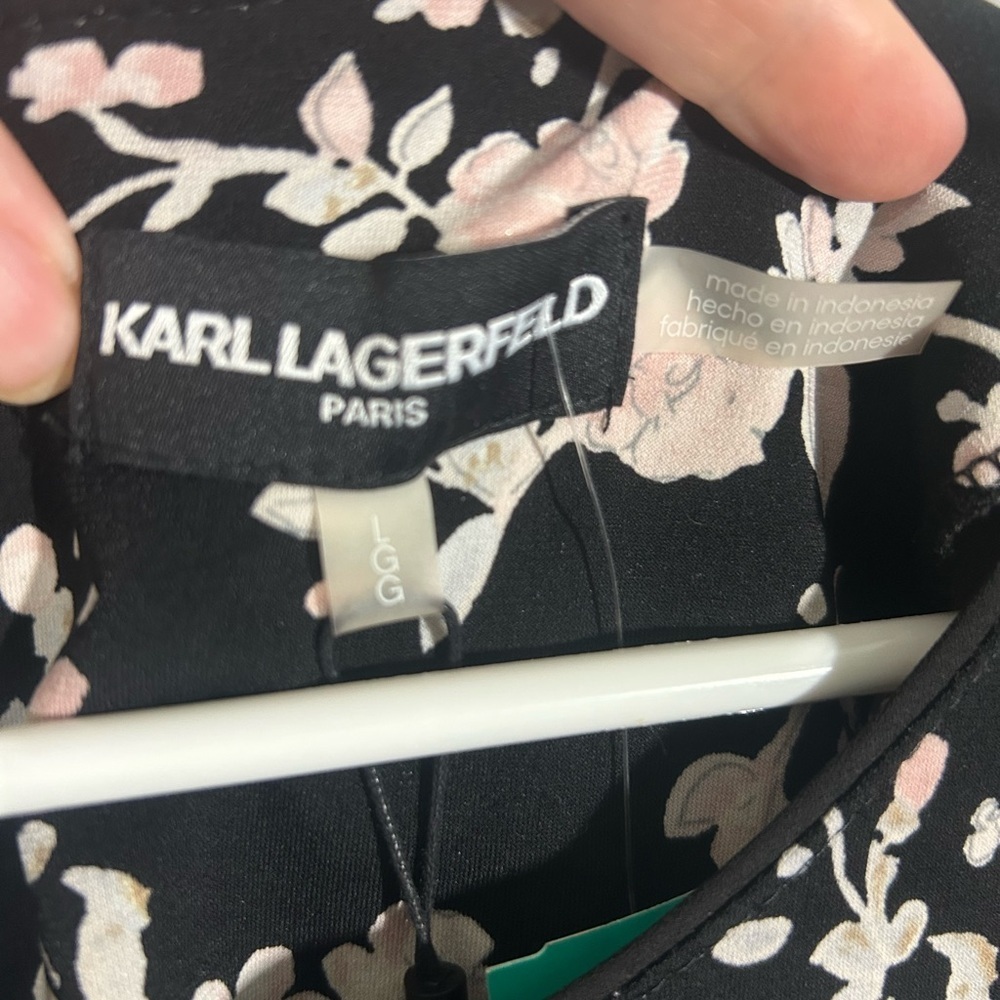 Karl Lagerfeld Floral Black Pink Women's Large Top Bell Sleeves - Picture 3 of 11